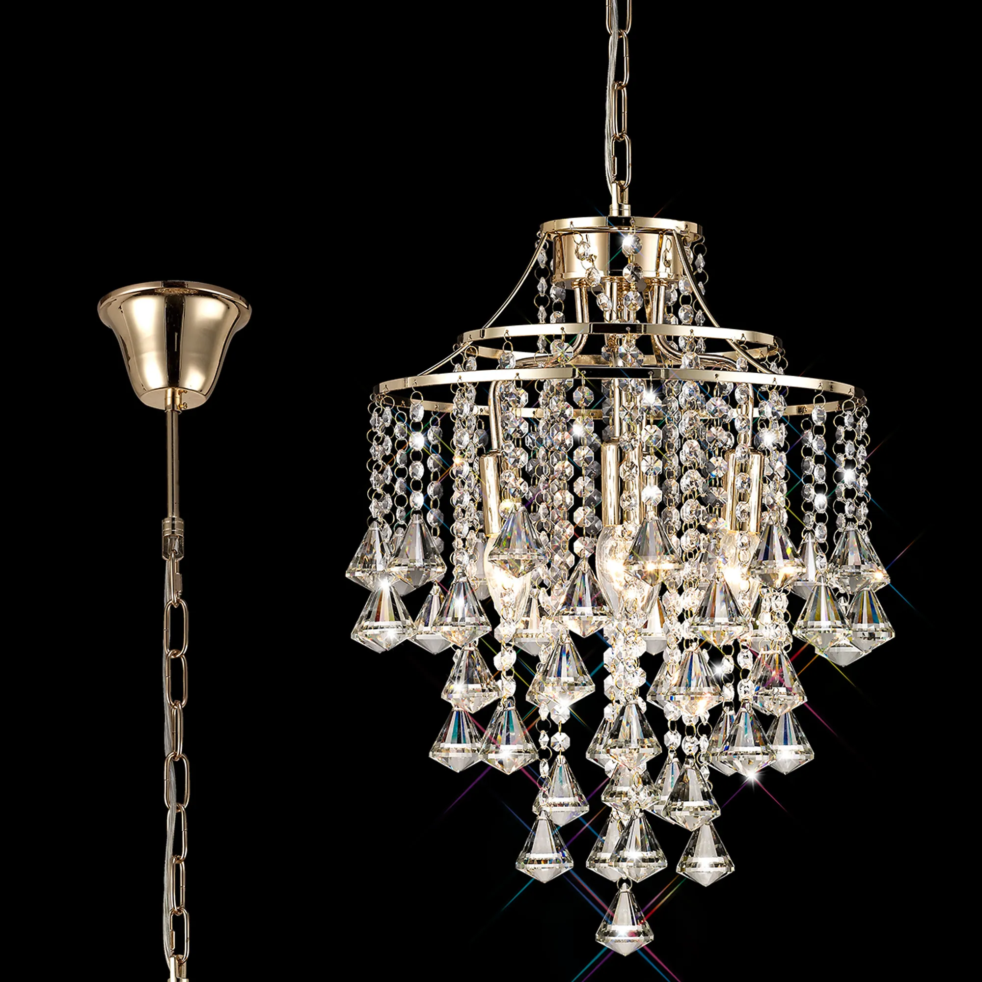 Inina French Gold Crystal Ceiling Lights Diyas Single Crystal Pendants